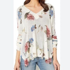 Show Me Your MuMu Cliffside distressed Floral Knit V-Neck Sweater XL